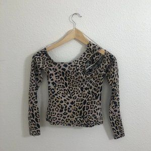 Guess Leopard Print Cut Out Long Sleeve Top